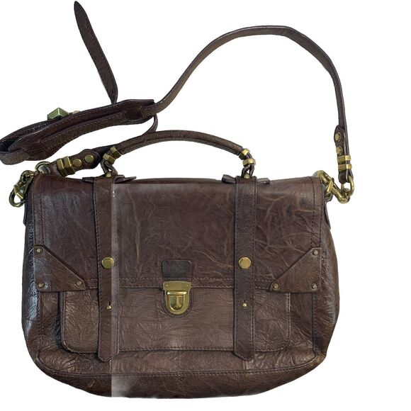 orYANY Brown Leather Pushlock Briefcase Messenger Crossbody Bag - Picture 5 of 16